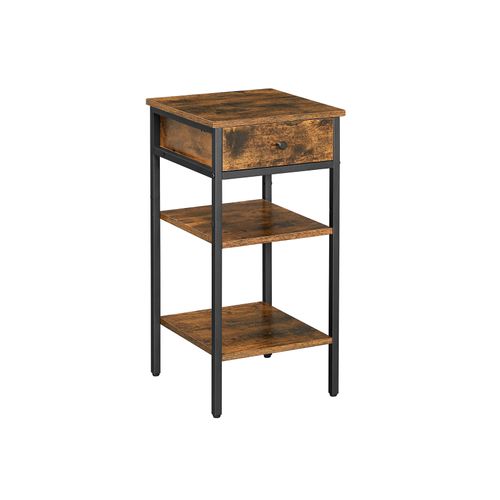 Industrial Tall Nightstand With Drawer, Tall Side Table With Shelves