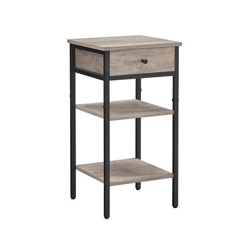 Greige Side Table with Drawer & 2 Shelves