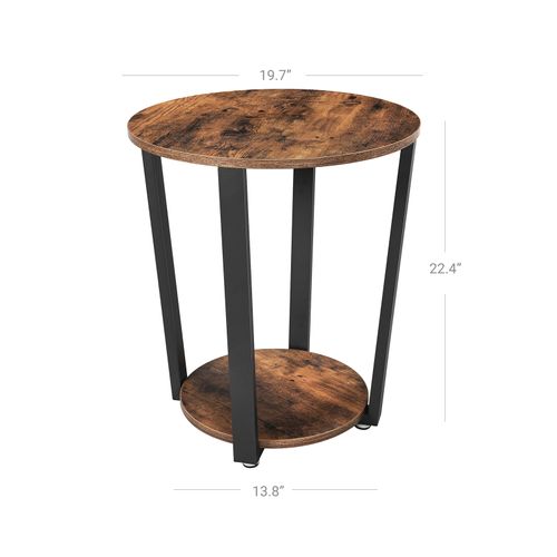 Industrial Round Side Table For, Dark Wood And Black Metal End Table
