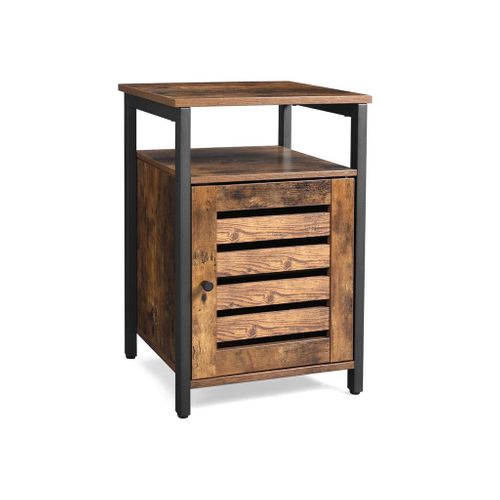 Industrial Rustic Wood Bedside Table Night Stand Open Shelf Drawer Side Cabinet