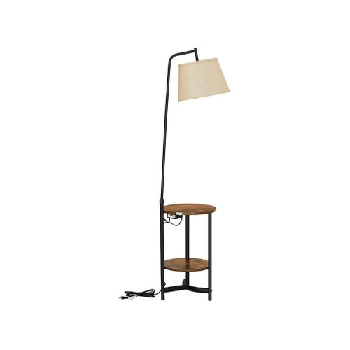 Industrial Brown End Table with Lamp