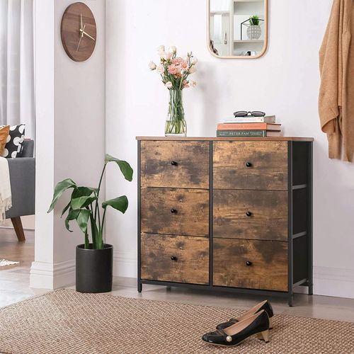 Rustic 10-Drawer Dresser Storage Tower Metal Frame SONGMICS Industrial Wide Dresser Fabric Drawers Wooden Top and Front Rustic Brown and Black ULGS145B01