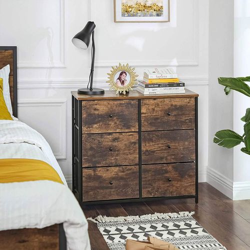 Rustic 10-Drawer Dresser Storage Tower Metal Frame SONGMICS Industrial Wide Dresser Fabric Drawers Wooden Top and Front Rustic Brown and Black ULGS145B01
