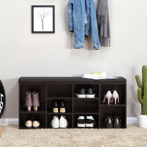 Shoe Storage Bench With Cushion Home, Cubbie Shoe Cabinet Storage Bench With Cushion Adjustable Shelves