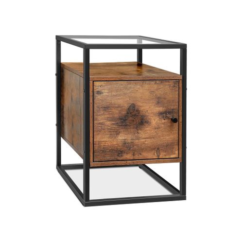 Glass Nightstand with Cabinet