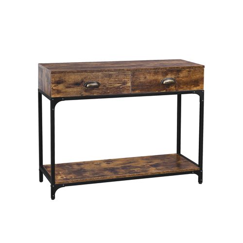 Industrial Brown Console Table with Drawers