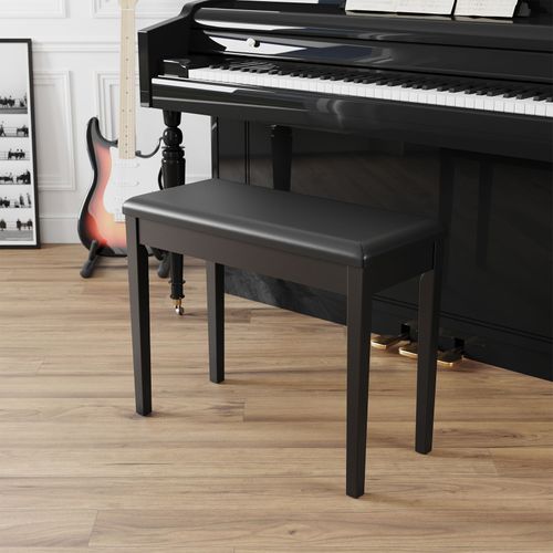 MU Engineered Wood PU Leather Padded Artist Duet Piano Bench with Waterproof Cushion and Extra Storage Compartment for Music Books,Black 