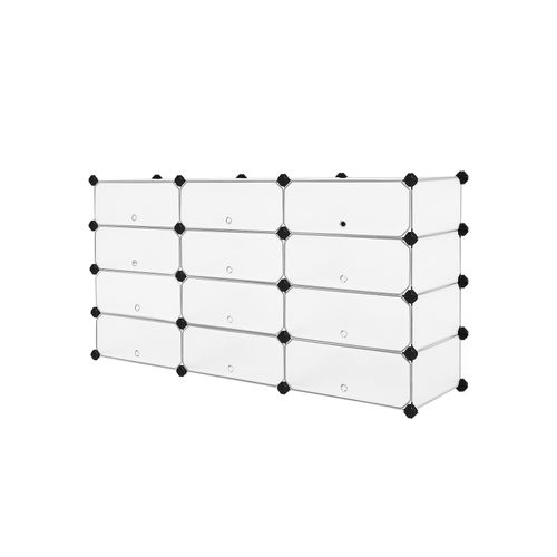 Black ULPC026B02 SONGMICS 12-Compartment Shoe Rack Plastic Shoe Unit Organizer with Doors Modular Rectangular Cube Storage for 24 Pairs 32.7 x 12.2 x 41.3 Inches for Entryway Hallway Closet