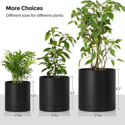 Balcony SONGMICS Set of 3 Plastic Planters Windowsill Black ULPF002B02 4/5/6 Inches Plant Pots with Drainage Holes and Saucers for Indoor Garden 