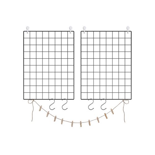 Set of 2 Wall Storage Organizer with Hooks SONGMICS Grid Photo Wall Mallet Black ULPP03H 12.2 x 13.8 Inches Multifunctional Photo Hanging Display Cat-Face Shaped Metal Wall Decor Clips