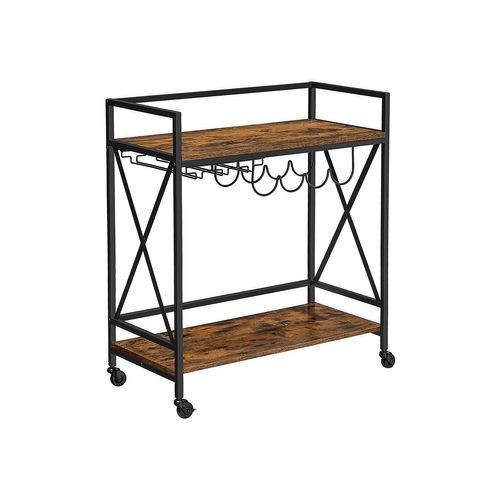 Serving Cart with Glass Stemware Rack and Wine Bottle Holders
