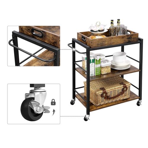 Leveling Feet Universal Casters with Brakes Kitchen Serving Cart Utility Cart with Wheels and Handle VASAGLE Bar Cart Charcoal Gray and Black ULRC072B04
