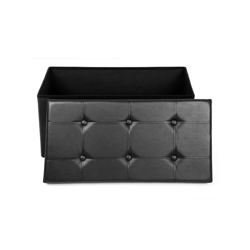 Black Faux Leather Storage Ottoman, Leather Storage Ottoman Bench