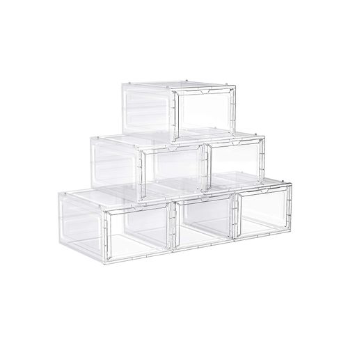 Set of 6 White Plastic Shoe Boxes