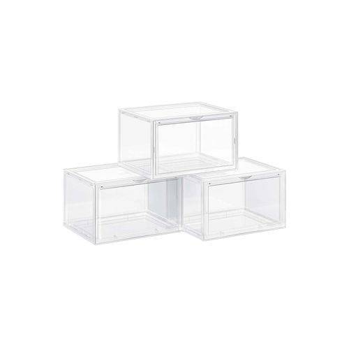Fit up to US Size 9.5 SONGMICS Shoe Boxes Stackable Shoe Organizers with Plastic Connectors Transparent and White ULSP017W01 Clear Shoe Storage for Sneakers