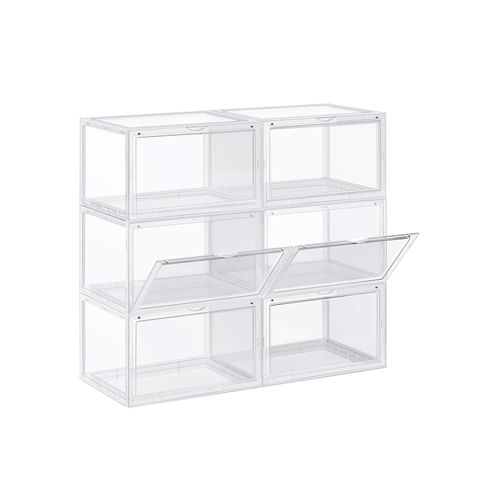 28 x 36 x 22 cm Plastic Shoe Storage with Clear Door Set of 6 Stackable Shoe Organiser SONGMICS Shoe Box Easy to Assemble Sizes up to UK 11 Transparent LSP06TP 