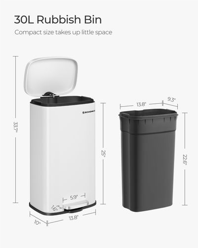 White Stainless Steel Step Trash Can with Hinged Lid