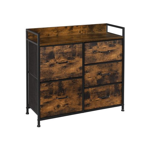 Brown & Black Drawer Dresser with 5 Fabric Drawers