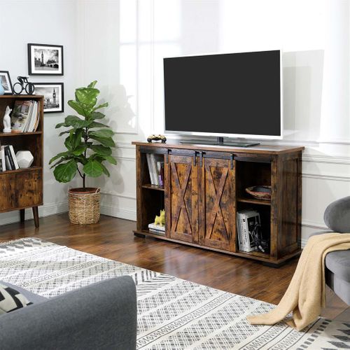 Brown Tv Cabinet With Sliding Barn, Rustic Sliding Barn Door Tv Stand