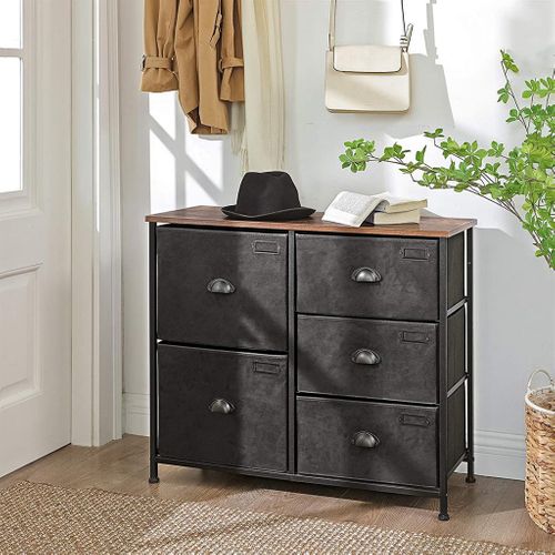 Details about   5 Drawer Dresser Storage Closet w/ 5 Removable Fabric Drawers Wide Bamboo Shelf 