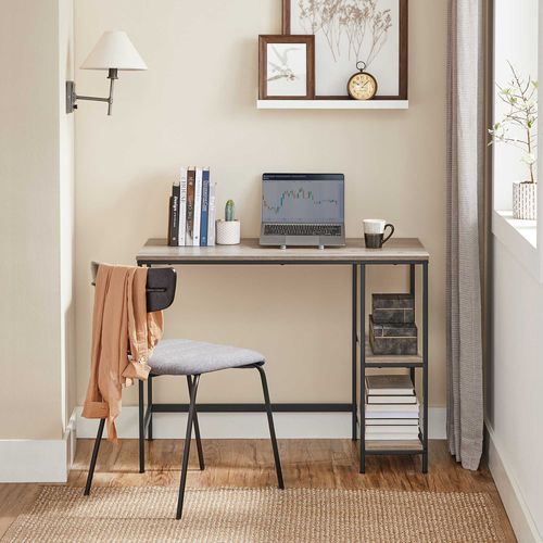 Greige and Black ULWD046B02 Industrial 39.4-Inch Long Home Office Desk for Study VASAGLE ALINRU Computer Desk Writing Desk with 2 Shelves on Left or Right Steel Frame