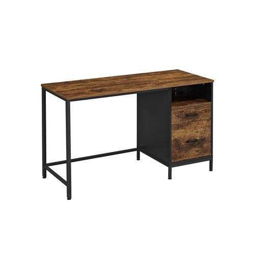 Industrial Brown Computer Desk with File Cabinet