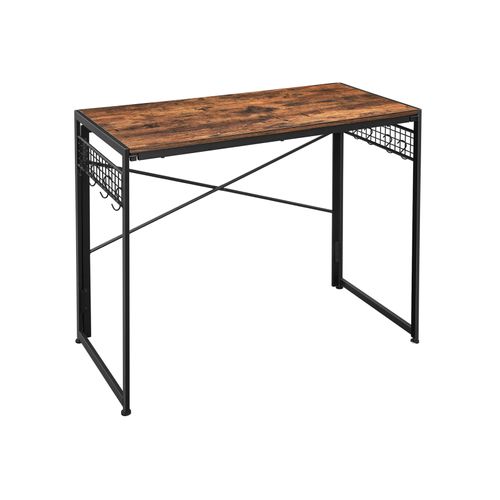 Industrial Brown Foldable Computer Desk with Hooks