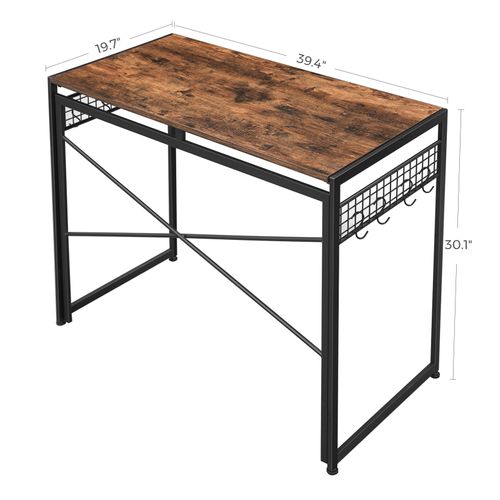 VASAGLE Folding Computer Desk, 39 Inch Writing Desk with 8 Hooks, Simple  Study Desktop Workstation, No Tools Required, for Home Office, Laptop and  PC, Rustic Brown and Black ULWD42X