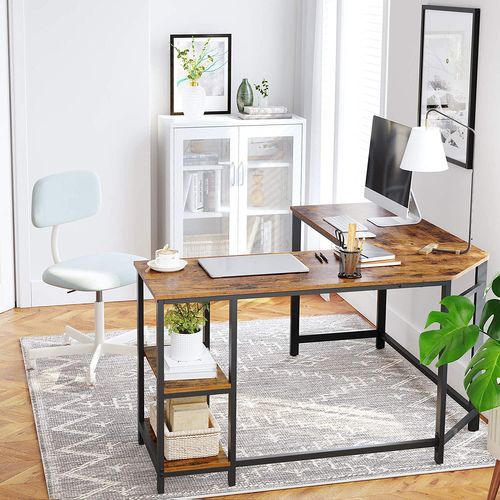 L Corner Desk Shelf Display Table Space White Home Pack Steel Stainless Metal 