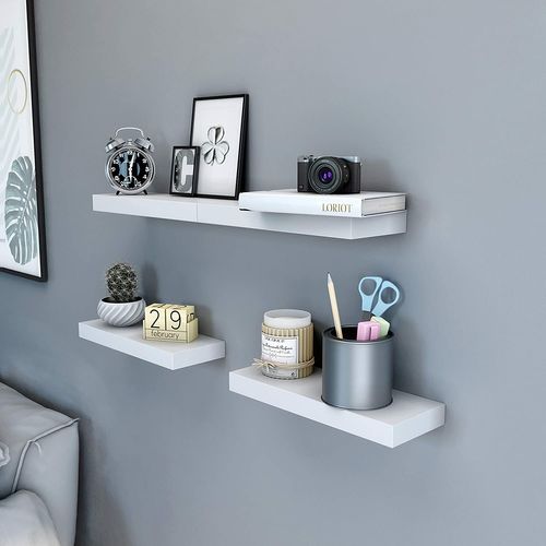 Simple White Floating Shelf, White Floating Shelves With Lights
