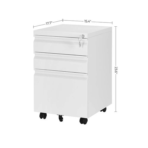 White UOFC020W01 Under Desk Office Cabinet with Wheels and Lock Letter Sized Documents Legal for A4 SONGMICS Mobile File Cabinet