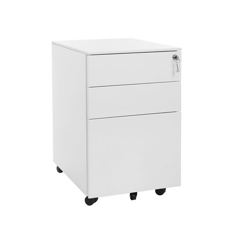 White Steel Mobile File Cabinet With, Lockable File Cabinet With Wheels