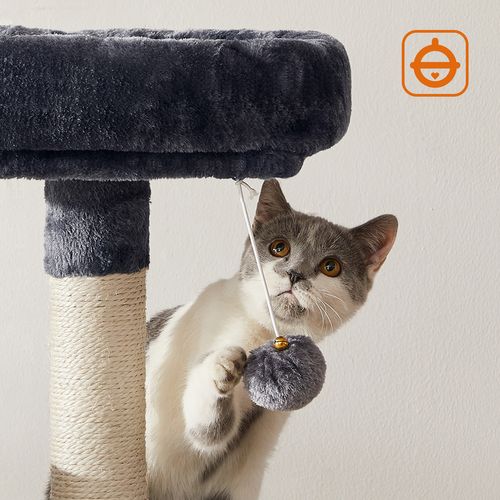Cat Tower Cat Cave Smoky Gray UPCT141G01 Apartment FEANDREA Cat Tree 2 Plush Perches for Small Spaces Ramp 45.3-Inch Cat Condo with Scratching Posts 