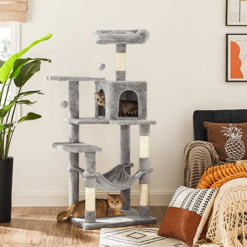 Hammock Light Gray UPCT161W01 Cat Activity Center Cat Condo with Scratching Posts FEANDREA Cat Tree Cat Tower Plush Perch