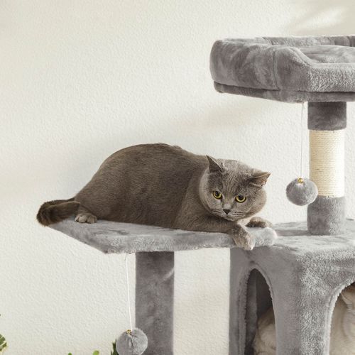 Hammock Light Gray UPCT161W01 Cat Activity Center Cat Condo with Scratching Posts FEANDREA Cat Tree Cat Tower Plush Perch