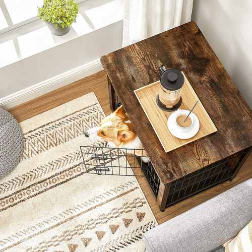 Indoor Pet Crate End Table FEANDREA Wooden Dog Crate Dog Furniture with Removable Tray UPFC001X01 