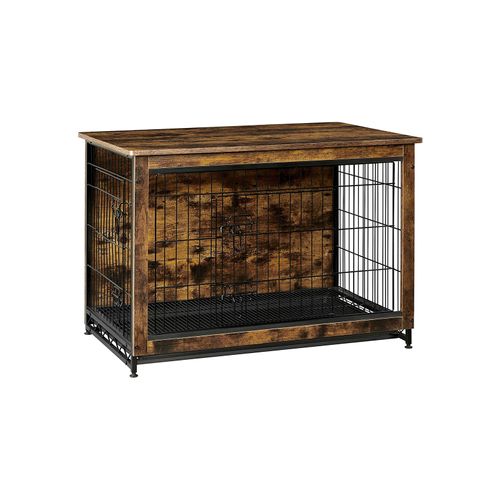 Brown & Black Wooden Dog Crate with 2 Doors