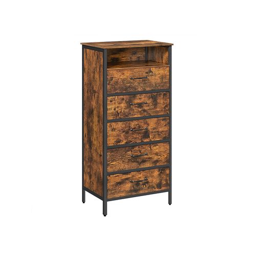 VASAGLE Dresser Steel Frame with Open Storage Rustic Brown and Black URDD021B01 Non-Woven Fabric Drawers with MDF Front Chest of Drawers for Living Room 