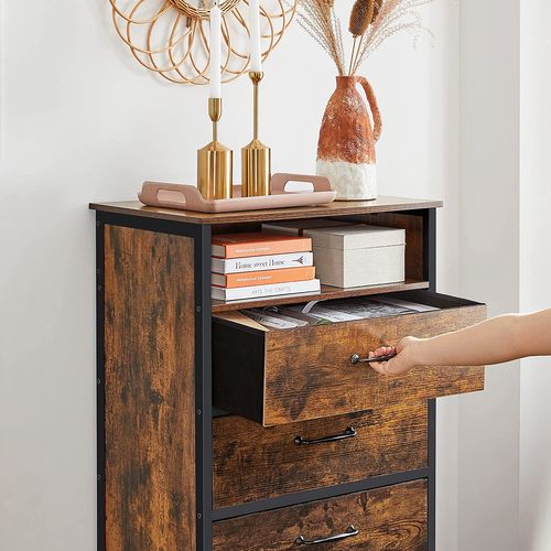 VASAGLE Dresser Steel Frame with Open Storage Rustic Brown and Black URDD021B01 Non-Woven Fabric Drawers with MDF Front Chest of Drawers for Living Room VASAGLE Dresser Steel Frame with Open Storage Rustic Brown and Black URDD021B01 Non-Woven Fabric Drawers with MDF Front Chest of Drawers for Living Room