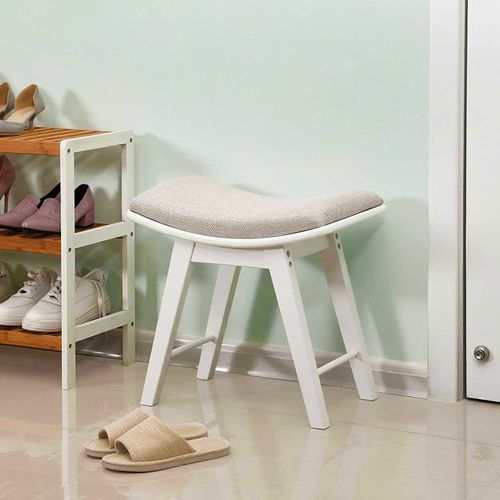Vanity Stool Modern Dressing Makeup Stool w/ Concave Seat Rubberwood Home White 