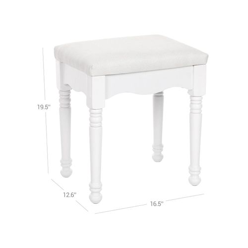 Piano Shoe Bench Padded Vanity Stool SONGMICS Dressing Bench Comfortable with Rubber Wood Legs Embossed Rose White RDS06WT