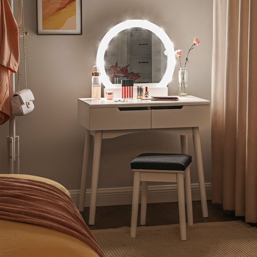 White Makeup Vanity Set With Lights, Vanity Sets With Mirror