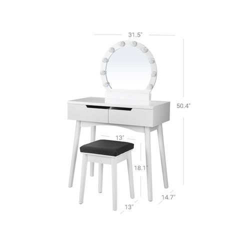 White Makeup Vanity Set With Lights, White Vanity Set With Mirror