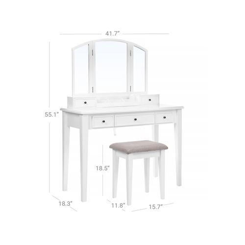 Removable Organizer Vanity Set, Small White Vanity Table Without Mirror