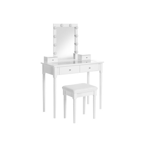 White Makeup Table With Cushioned Stool, Arinze Vanity Set With Stool And Mirror Black