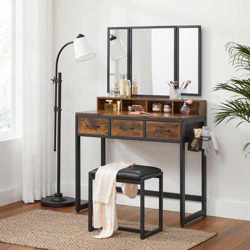 Industrial Makeup Vanity Table With, Rustic Vanity Table With Lighted Mirror