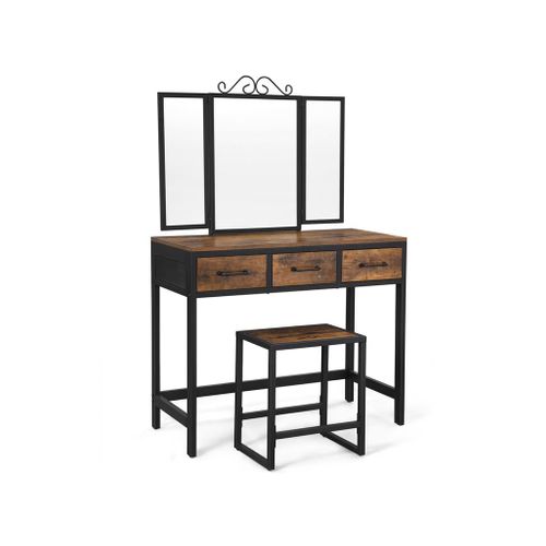 Industrial Makeup Table with Stool