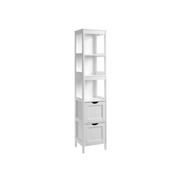 White Linen Tower With 2 Drawers For, Tall Bathroom Cabinet With Shelves And Drawers