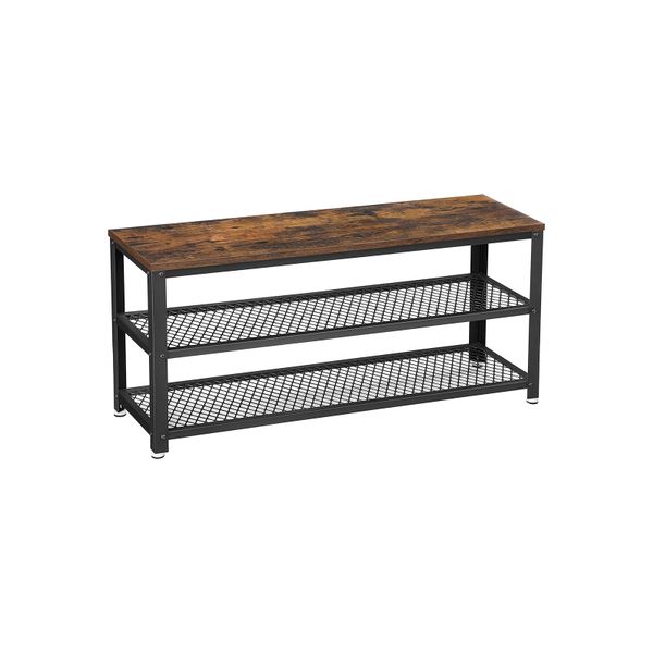 Living Room Steel Frame Accent Furniture VASAGLE Shoe Bench Storage Shelves with Seat for Entryway Industrial Design, Honey Brown and Black ULBS073B05 Hallway 3-Tier Shoe Rack