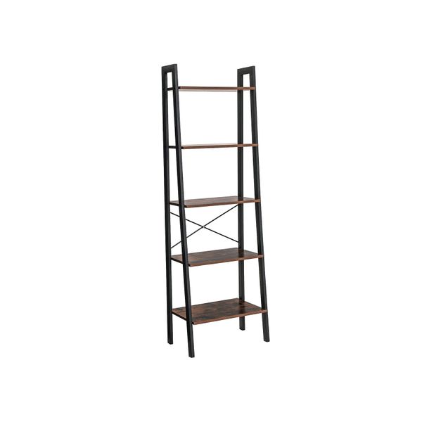 Ladder Shelf 5 Tier Bookcase Metal Frame Bookshelf Storage Rack Shelf Stand